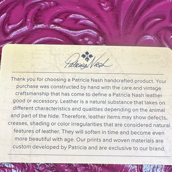 NWOT Patricia Nash Savena Wristlet Tooled Leather Kiss Lock Clutch, magenta - Picture 6 of 8